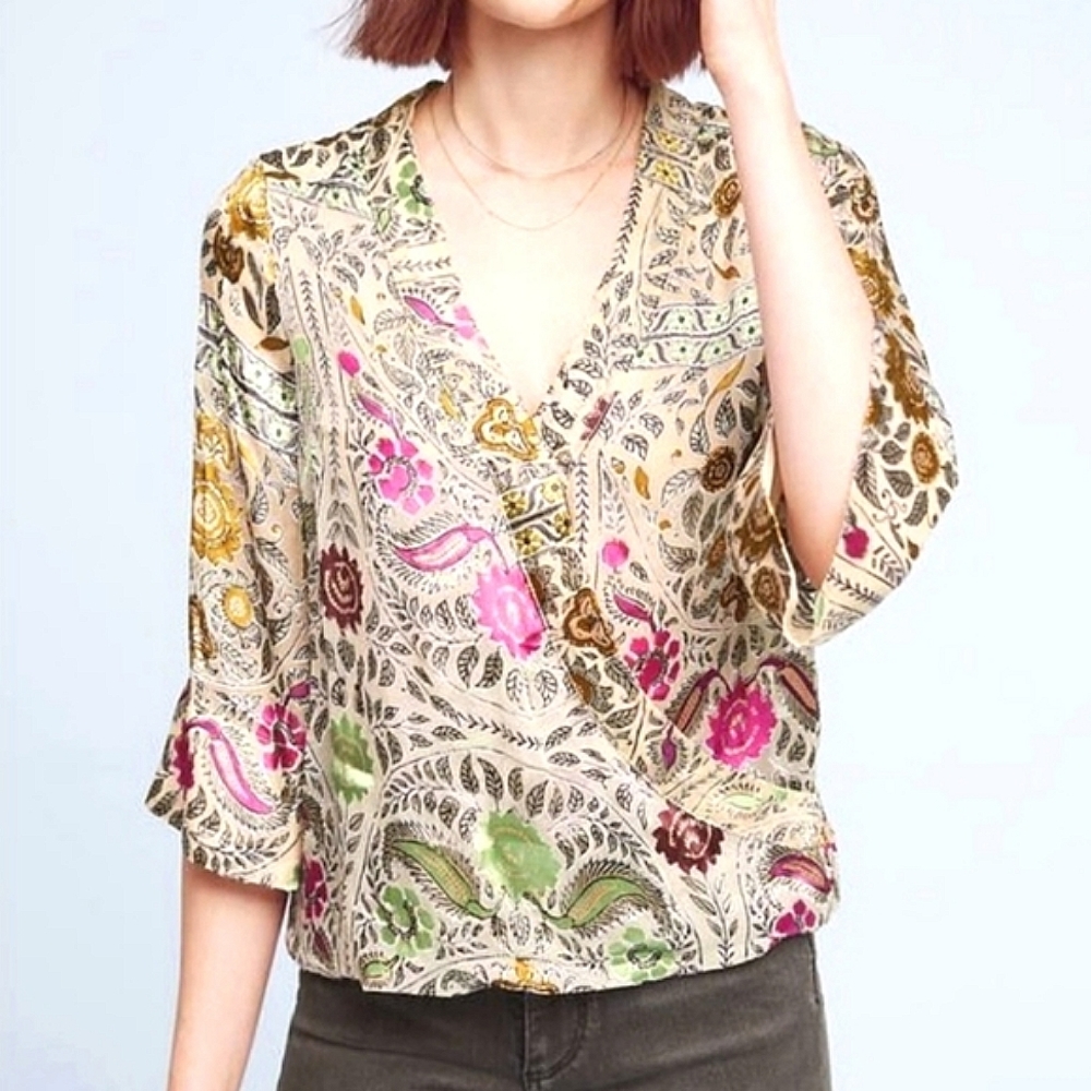 Floreat Velvet Burnout Floral Kimono Wrap Top - Anthropologie